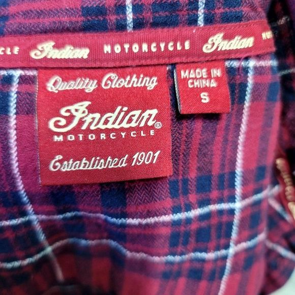 Indian Motorcycles Womens S Red Plaid Shirt with Embroidered Logo Back Roll Tab - Picture 9 of 13